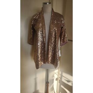 Living Doll Rose Gold Sequin swing front  short jacket,  sz Sml, NWT